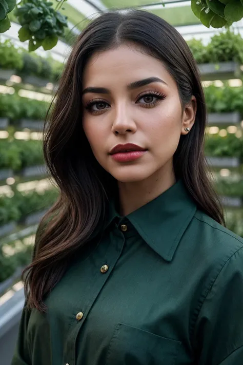 photo of (EPM33tS1ngh:0.99), closeup portrait, perfect hair, (modern photo, Collared shirt), 24mm, (analog, cinematic, film grain:1.3), ((An innovative urban farming cooperative, utilizing vertical gardens and rooftop greenhouses to grow fresh produce, gra...