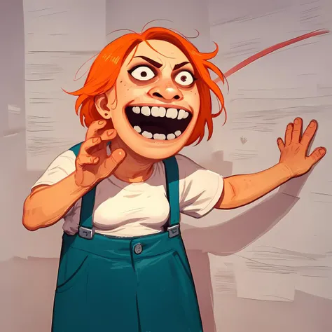 cartoon of a woman with red hair and a white shirt