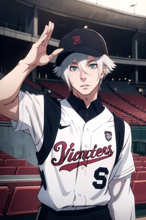 (masterpiece:1.15), (best quality), (detailed), (highres), upper body, decim (death parade), wearing baseball cap, baseball jersey, facing viewer, standing at stadium tribune, pround, victory pose, volumetric lighting <lyco:char_ironcatlora7Decim_v10:0.7>