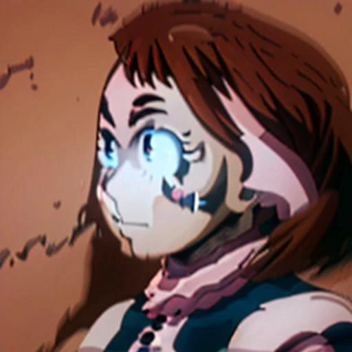 csm anime style, ochako uraraka, (uraraka ochako:1.5), (brown eyes:1.5), brown hair, short hair, blush, blush stickers,