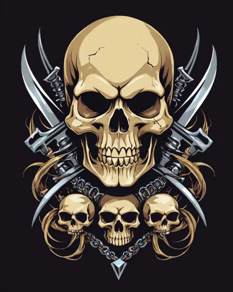 a skull with two swords and skulls on it