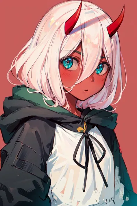 <lora:ZeroTwoOni2_0:1> Zero Two, 1girl, long hair, (red skin), red horns, pink hair, green eyes, colored sclera, black robe,, ultra detailed, masterpiece, best quality, aesthetic, detailed,