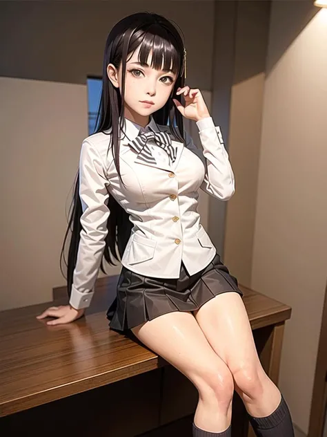 1girl, solo,(best quality),(masterpiece:1.1), full body, looking_at_viewer, school uniform, neck_ribbon, cute, clear facial skin,