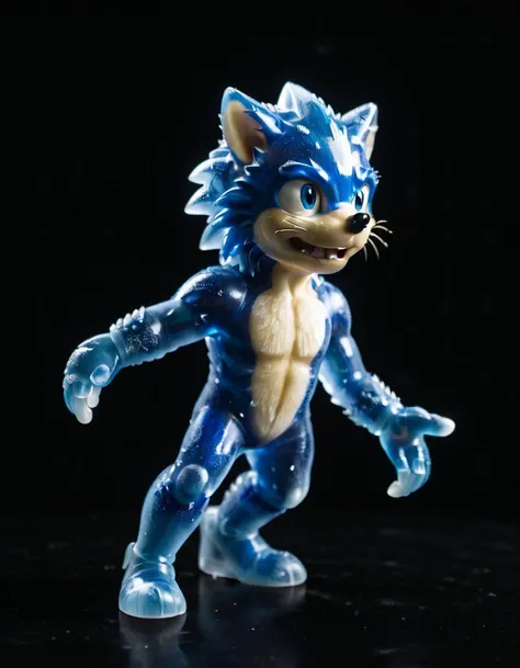 a Frosted glass sonic the hedgehog against a black background