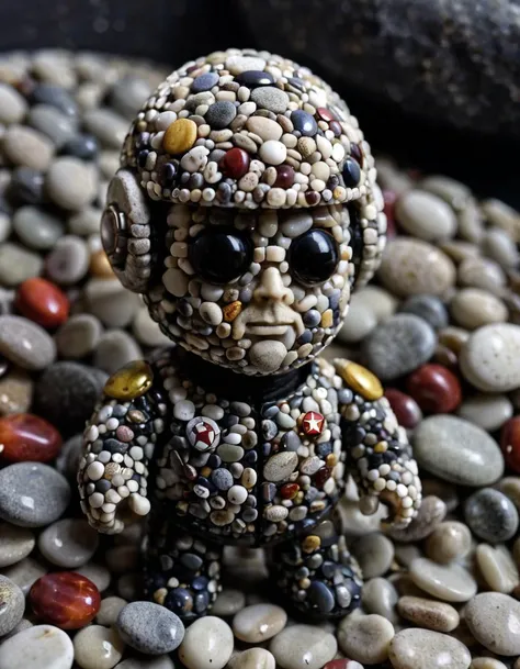 a Starship Captain made of Smooth river pebbles