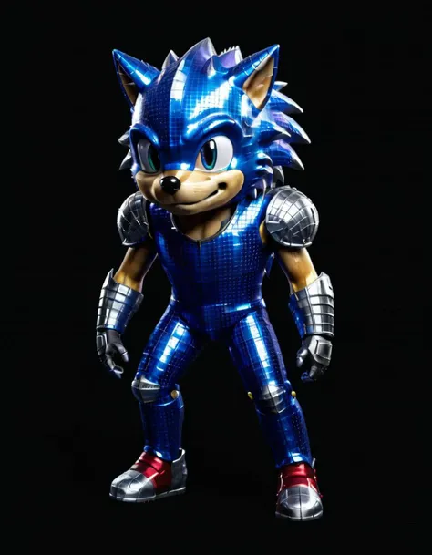 a Metallic grid sonic the hedgehog against a black background