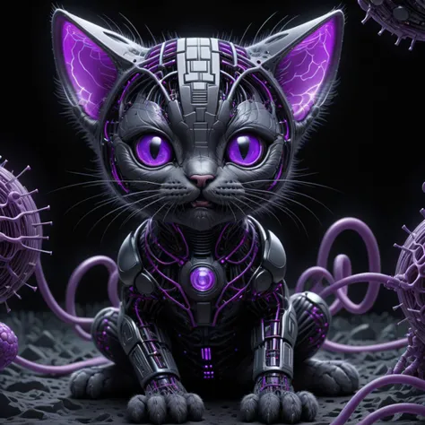 cyber cat baby, highly detailed mattepainting in a microscopic surface, style of grid electron microscope, neuronal, black and purple, dark
<lora:mecha-000009 (1):0.25>