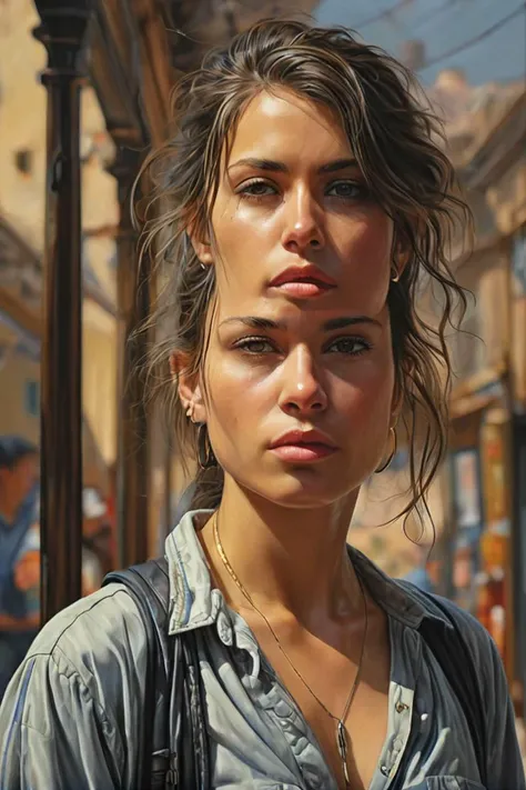 photorealism a beautiful masterpiece painting of a confident woman by juan gimenez, award winning, trending on artstation, photorealism, often for highly detailed representation, photographic accuracy, or visual illusion.