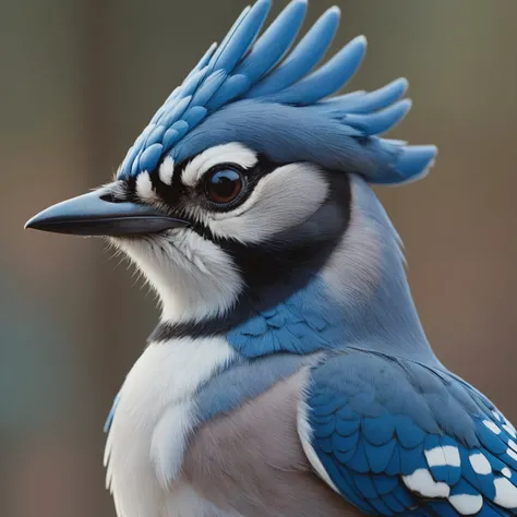 by Derek Gores, Jason Middlebrook, close up of a Extraordinary Blue Jay, at Dawn, Lunarpunk, Motion blur, Fomapan 400, F/1.8, Autochrome