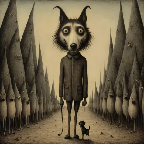 a photo of<lora:John Kenn Mortensen Style:1> John Kenn Mortensen Style page - high resolution, surreal, dog