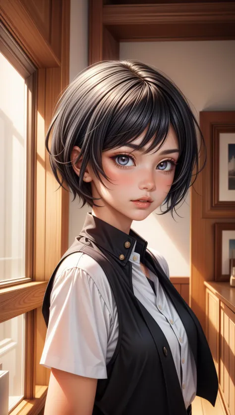 masterpiece, best quality,  1girl,  pixie cut,  (tomboy:1.3),  black hair,  grey hair,    <lora:epiCRealismHelper:1>,  <lora:add_detail:2>,