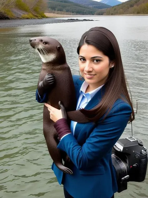 Olympus E-3, a woman holding a otter