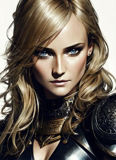 modelshoot style, illustration of sks woman as thief in leather armor, smirk, beautiful detailed eyes, cinematic, drawn by Greg Rutkowski, Yoji Shinkawa:0.6, vibrant colors, <lora:locon_diane_v1_from_v1_64_32:1.3>