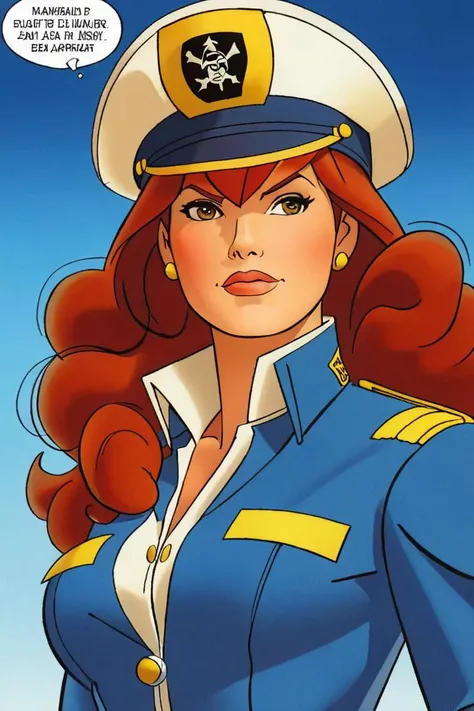 a comic illustration of (franka), a woman dressed as a captain costume by Henk Kuijpers <lora:Henk_Kuijpers_Franka_Style_XL>