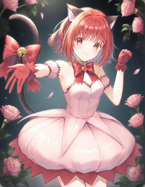 anime girl in a pink dress holding a red bird