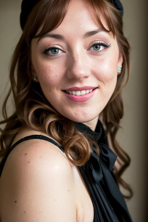 pawg Philomena Cunk, eyeliner photograph of a beautiful young phil0cunk as Philomena Cunk:Diane Morgan, eyeliner, RAW photo,gorgeous, (eyeliner, tied up hair:1.3), (heavy mascara, big eyes, mad max slave outfit:1.1), smiling, erotic,(highly detailed skin, ...