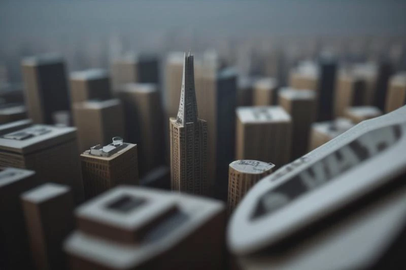 A macro photo of a city scene, tilt shift, narrow depth of field, macro photography