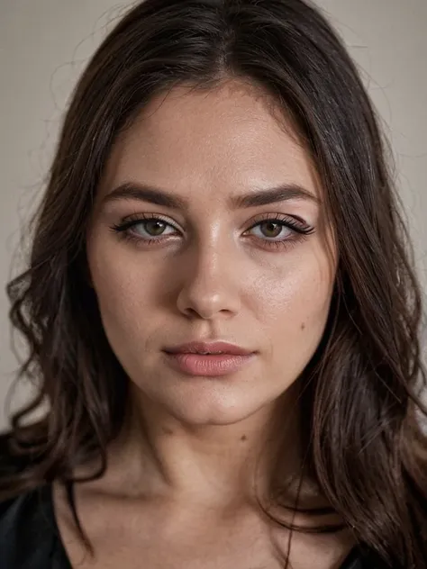 a close up of a woman with long hair and a black shirt