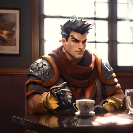 (((a man sitting in a cafe in a suit drinking a tea)))<lora:GarrisonBattleChasersLoraV1:1>1man with black hair, sword in hand highres, ultra detailed:1.3, 4k, high quality, ultra realistic, sharpen image, extremely detailed CG unity 8k wallpaper, 24mm, exp...