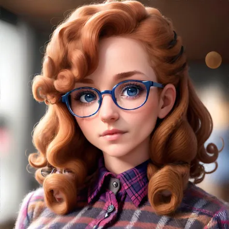 <lora:felted:0.8> wool felt woman, curly brown hair, blue eyes, glasses, plaid shirt, masterpiece, highres, HD, shallow depth of field, sharp focus, 8k