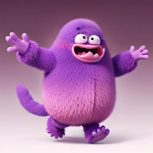 masterpiece,best quality,
Wool felt, a cute little purple monster, running, begging for hugs, shy expression, anthropomorphic, monster, soft hair, smooth, limbs, red hair, simple background, standing, solo, whole body, looking at the audience, pale pink gr...