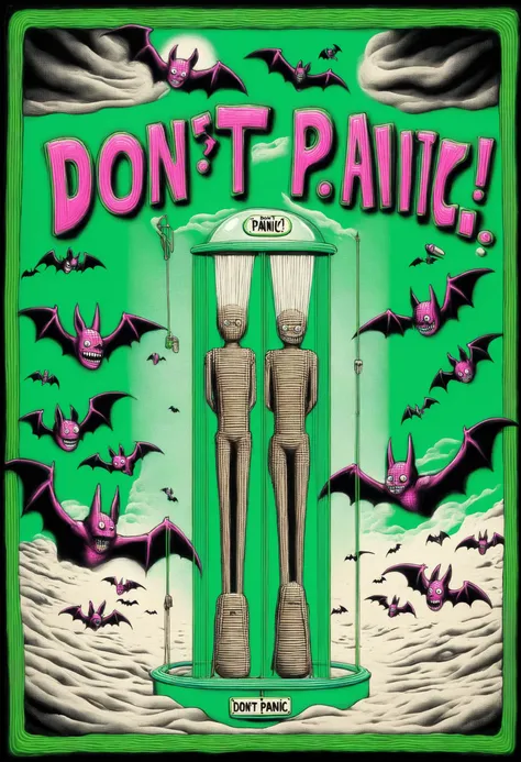 DonMD0n7P4n1cXL, text "DONT PANIC!", woven pneumatic sand japanese slender Guivre,   bat-like
   <lora:DonMD0n7P4n1cXL:1>