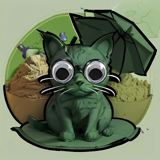 <lora:googeyes_v1:1>, googeyes, green cat that smokes all the weed