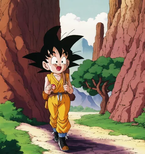 a cartoon image of a young gohan walking down a path