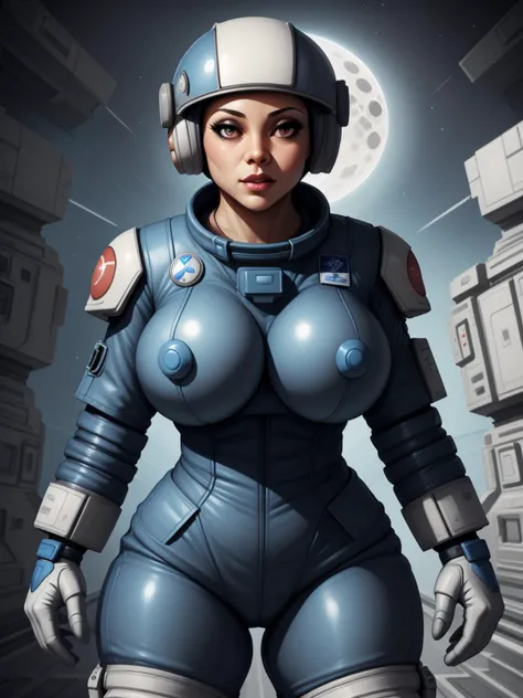 woman, upper torso, space helmet, space station, moon, stars, planets, nurse, human, gloves