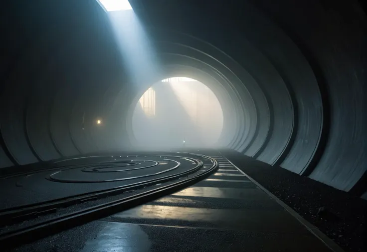 a close up of a train going through a tunnel with light coming through