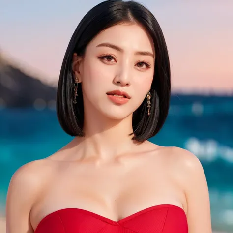 (8k), (best quality), (masterpiece:1.2), (realistic), (photorealistic:1.37), ultra-detailed, 1girl, cute, smile, closed mouth, beautiful detailed eyes, beautiful detailed nose, (big breasts),bikini, realistic body, dreamlike,(real human skin:1.3), cleavage...