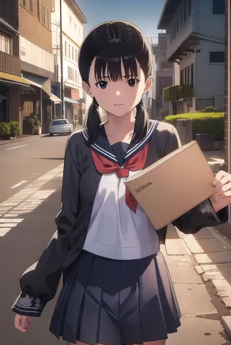 taekojima, <lora:tae kojima manga-lora-nochekaiser:1>,
tae kojima, bangs, twintails, black hair, (black eyes:1.5), low twintails,
BREAK serafuku, school uniform, shirt, blue shirt, blue sailor collar, long sleeves, skirt, blue skirt, neckerchief, red necke...