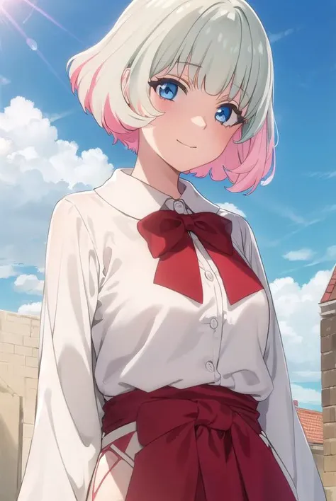 hibikimorishima, <lora:hibiki morishima s1-lora-nochekaiser:1>,
hibiki morishima, short hair, bangs, blue eyes, grey hair, pink hair, multicolored hair, two-tone hair, smile,
BREAK bow, bowtie, red bow, red footwear, red bowtie, robe, white robe,
BREAK out...