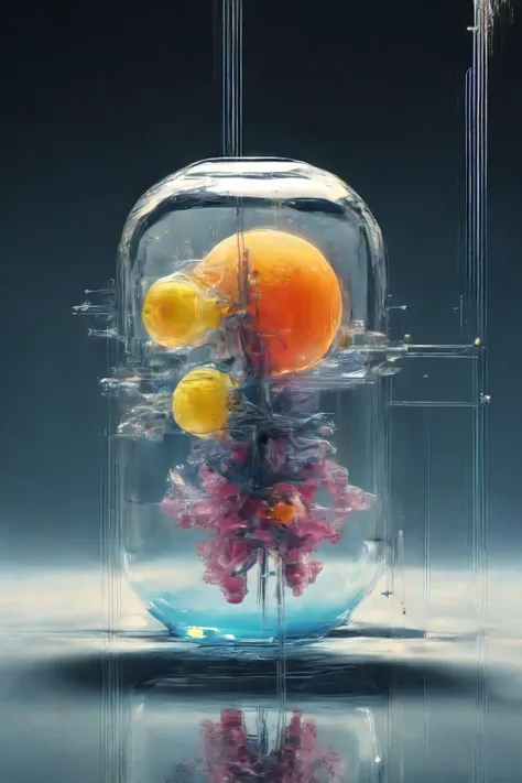 there is a glass jar with a bunch of fruit inside of it