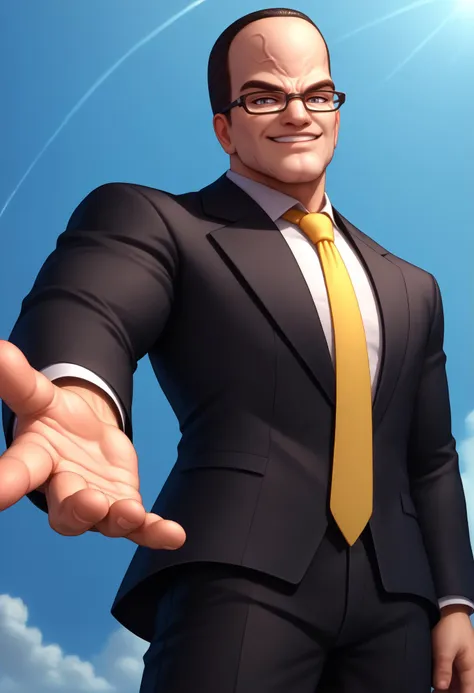 a close up of a cartoon man in a suit and tie