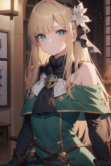 fgoreines, <lyco:reines-lyco-nochekaiser:1>,
reines, blonde hair, (green eyes:1.5), long hair, bangs, blunt bangs, (small breast:1.2),
BREAK beret, black headwear, black ribbon, blue dress, brown gloves, dress, flower, fur collar, fur trim, fur-trimmed sle...