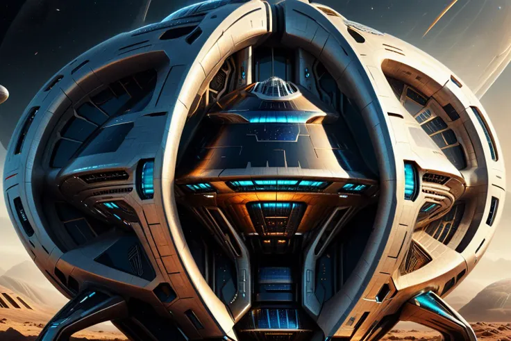 a close up of a futuristic spaceship with a futuristic structure