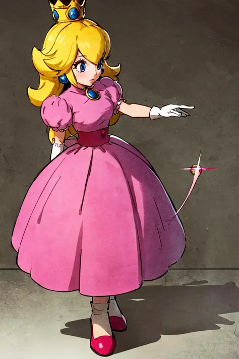 <lora:Toriyama_Akira_Style:0.8>, (masterpiece, best quality), 1girl,    <lora:princesspeach-lora-nochekaiser:1> princess peach, blonde hair, blue eyes, long hair, crown, dress, gem, gloves, pink dress, puffy short sleeves, puffy sleeves, short sleeves, whi...