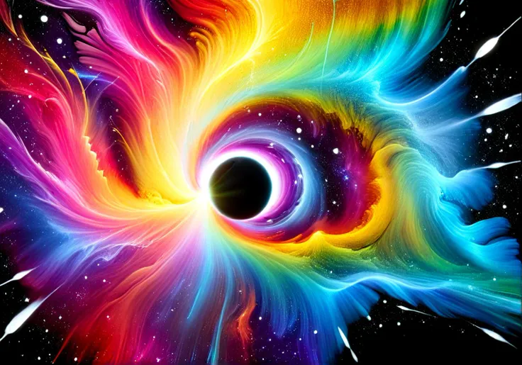 a colorful swirl of paint in the center of a black hole