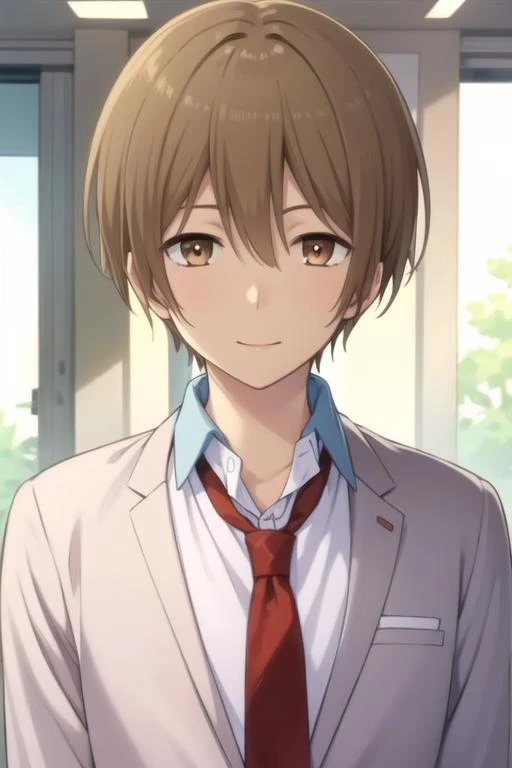 masterpiece, best quality, , 1boy, solo, male focus, looking at viewer, upper body, , <lora:ryou_yoake:0.72>, ryou_yoake, brown hair, brown eyes, formal, necktie, dress shirt,