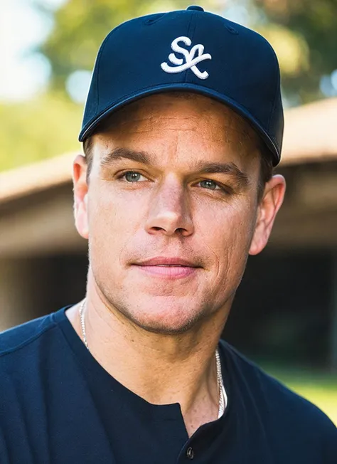 photo of handsome sks person, natural lighting <lora:locon_mattdamon_v1_from_v1_64_32:1.15>, cinematic, baseball cap