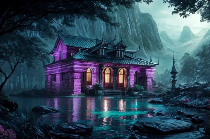 a profestional picutre of  38) The Vampires Lair - A massive stone cave, its walls coated in sleek black rock that glistens in the moonlight. The air is filled with the sound of rustling cloaks and the smell of blood. The lair is said to be home to a power...