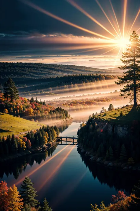 a view of a river with a bridge in the middle of it