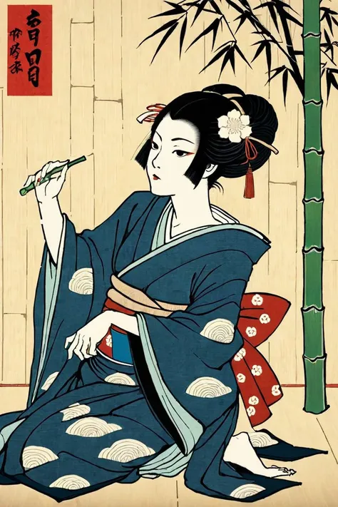 japanese ukiyoe artstyle, woodblock print, bamboo, artistic style