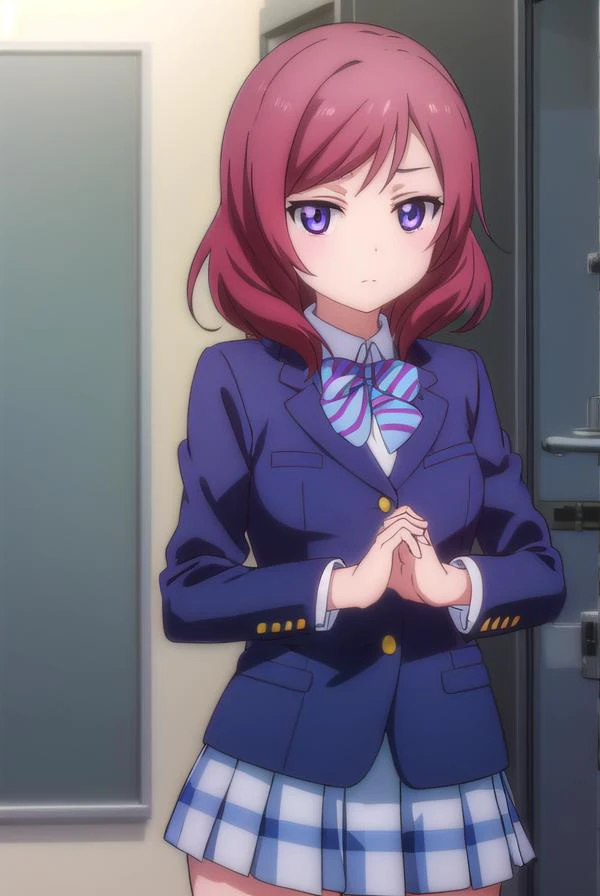 makinishikino, <lora:maki nishikino s1-lora-nochekaiser:1>,
maki nishikino, short hair, (purple eyes:1.1), red hair,
BREAK skirt, school uniform, jacket, blazer, winter uniform, otonokizaka school uniform,
BREAK indoors, classroom,
BREAK looking at viewer,...