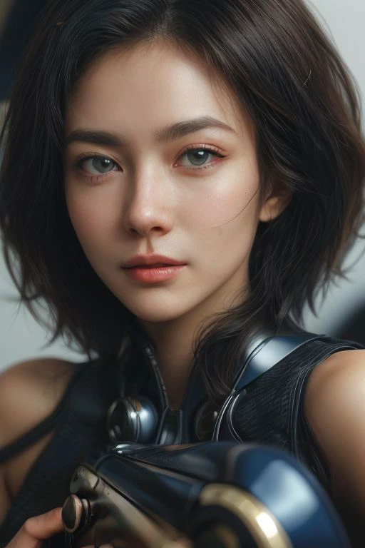 excellent image focus,super modern sexy,artificial intelligence,in a robotic body,the robotic parts are shiny and shiny,((full-length)),perfectly ((focused)) high resolution(( face)),fulfills the function of personal security, beautiful face,a charming smi...