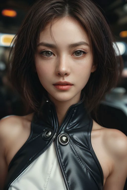 excellent image focus,super modern sexy,artificial intelligence,in a robotic body,the robotic parts are shiny and shiny,((full-length)),perfectly ((focused)) high resolution(( face)),fulfills the function of personal security, beautiful face,a charming smi...