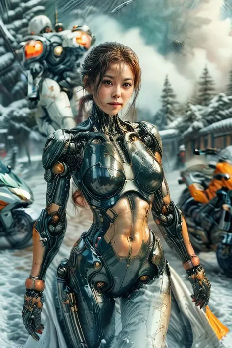 excellent image focus,super modern,artificial intelligence,in a robotic body,the robotic parts are shiny and shiny,full-length,fulfills the function of personal security, beautiful face,a charming smile,smooth and proportionate face, glossy and shiny,spark...