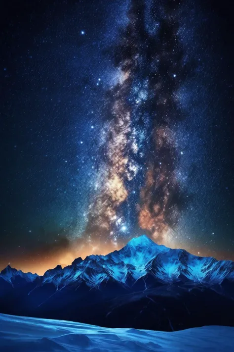 Galaxy night sky behind snow mountain silhouette at night, meteor shower,
(masterpiece:1.4), (photorealistic:1.5), 8K resolution, (extremely intricate:1.4), (exquisitely detailed:1.2), (dimmer lighting:1.2),