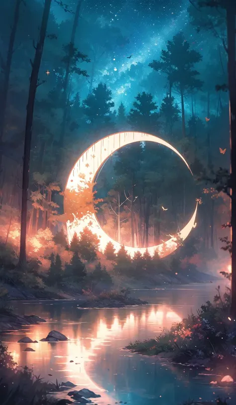 a painting of a crescent in the middle of a forest